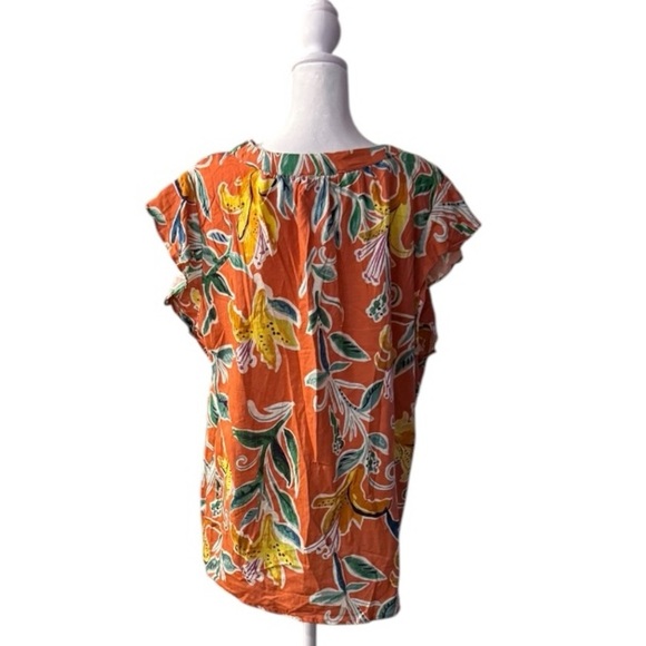 Rachel Roy Plus Size 1X Orange Floral Print V-Neck Blouse Top Linen - Picture 4 of 6